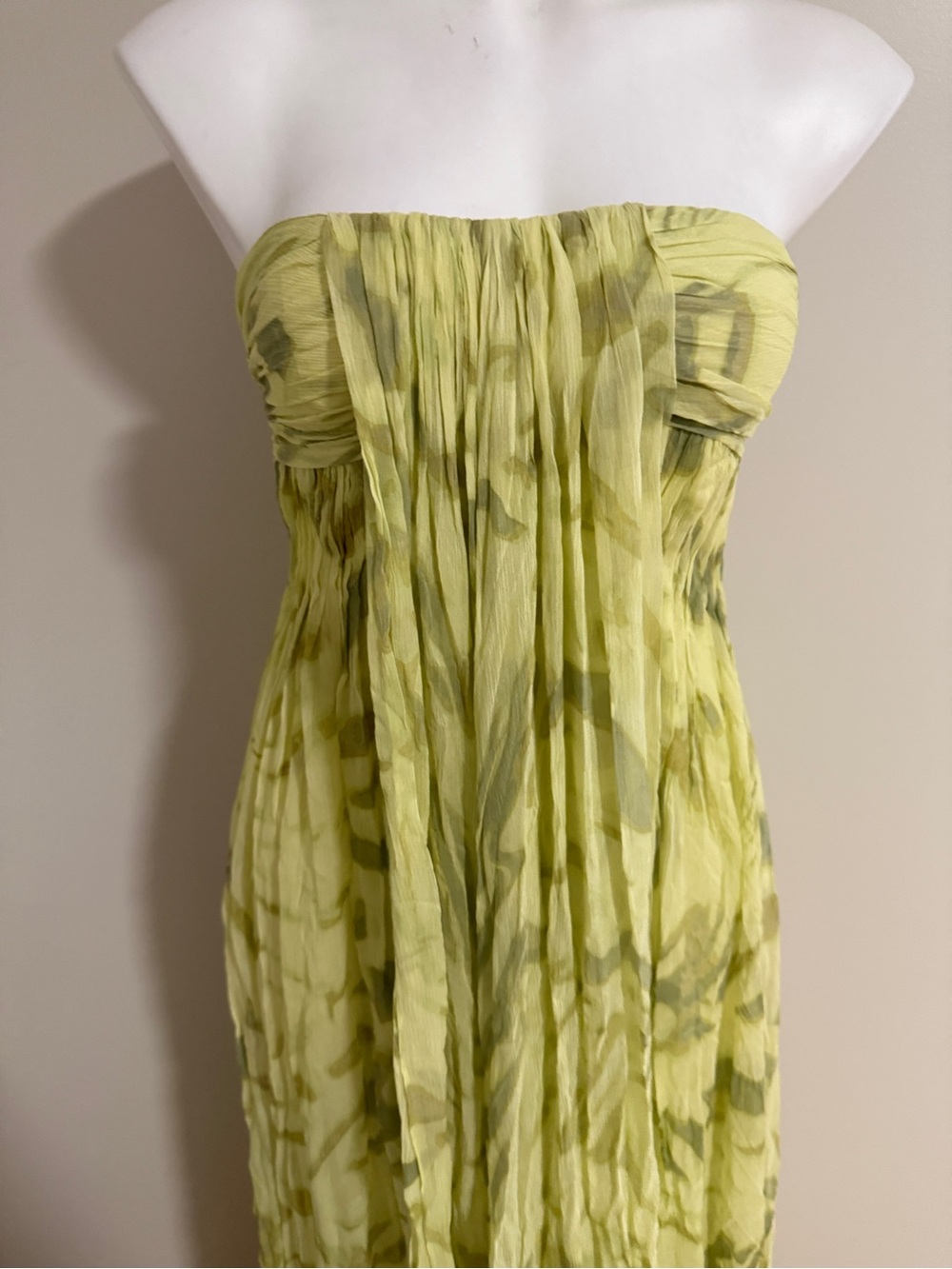 Halston Heritage Strapless Silk Chiffon Gown Dress Camomile Green Maxi - Picture 12 of 15